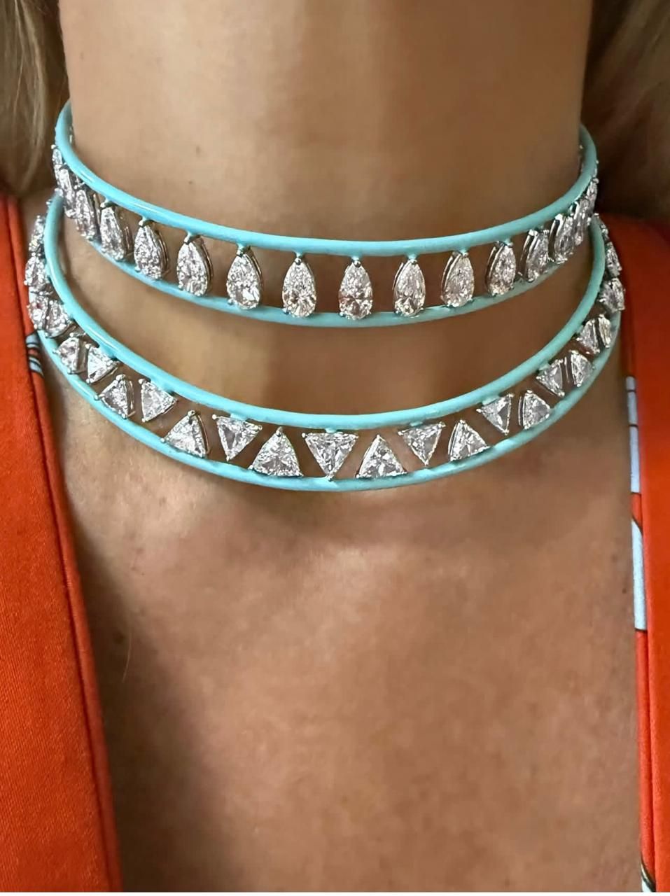 Turquoise and Diamond Chokers